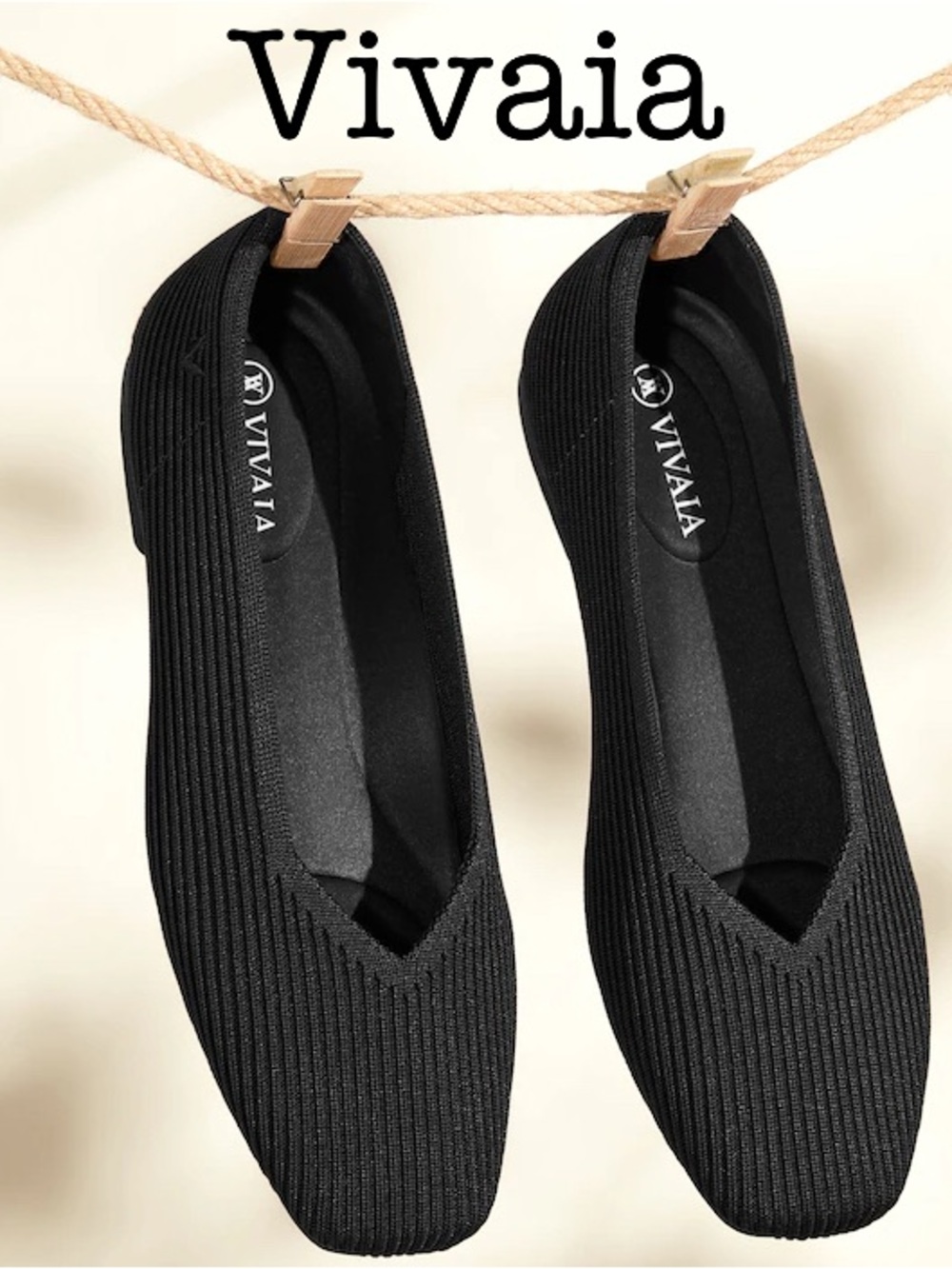 Vivaia Margot Square Black Knit Ballet Flats Size 39.5